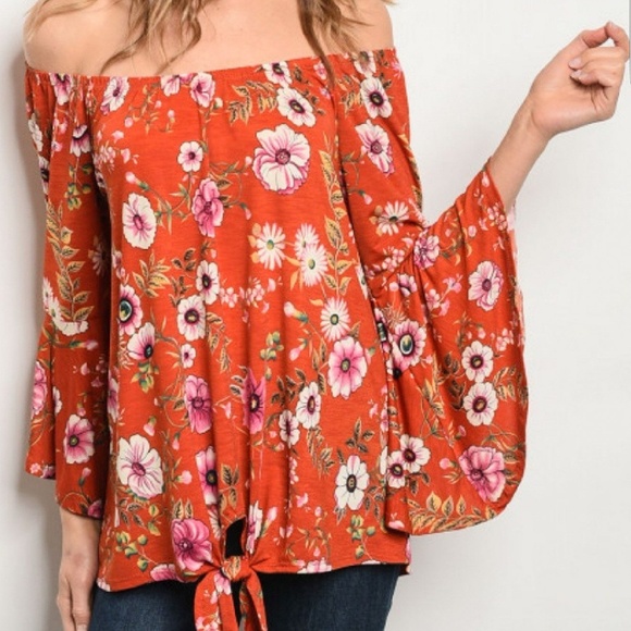 Olive Off-Shoulder Full Sleeved Top With Floral Embellishments main image 0